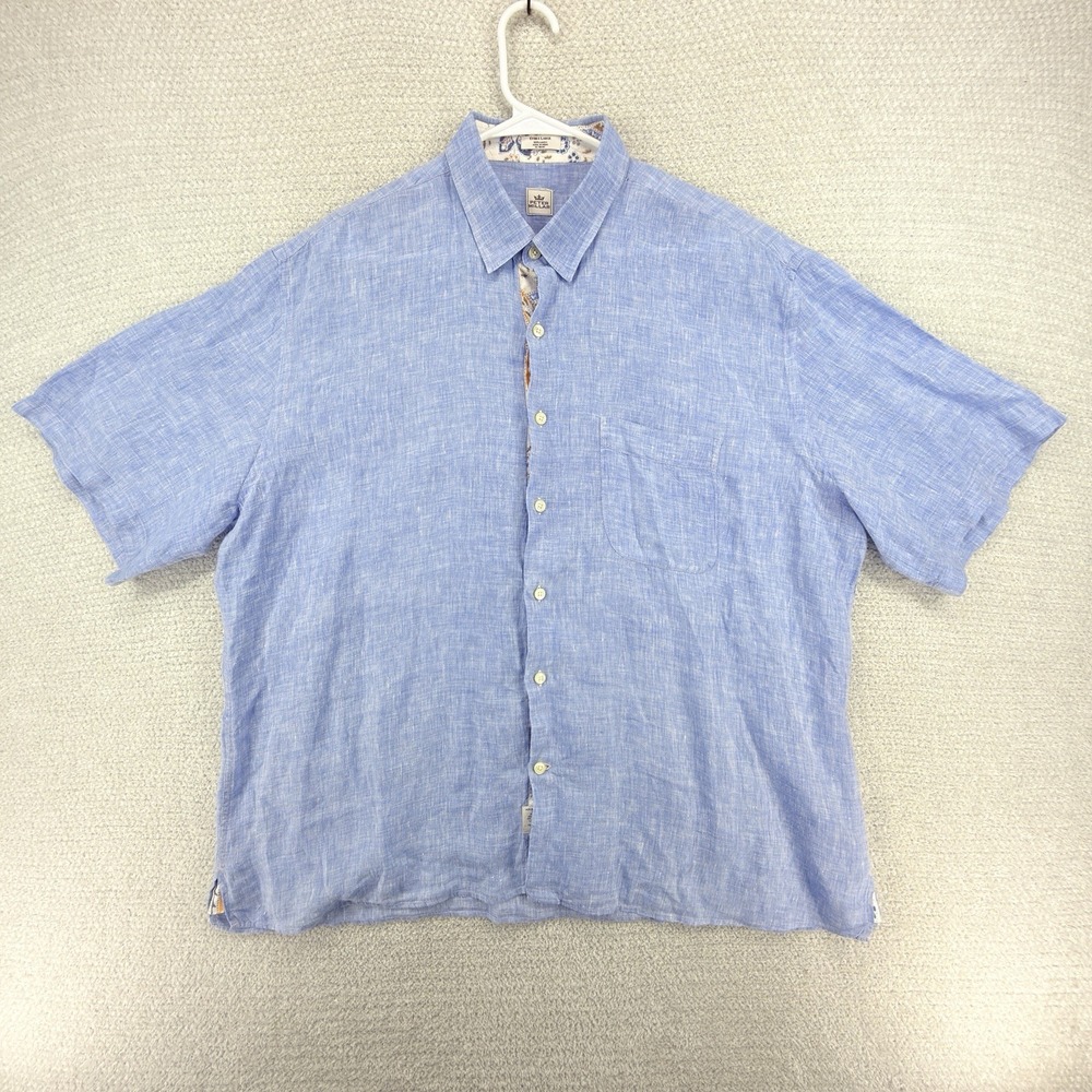 Peter Millar 100% Linen Camp Shirt Mens XL Blue Button Front Pocket Casual